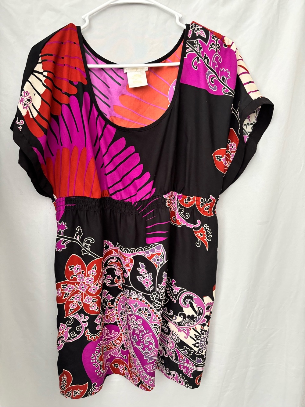 Matty M Black Tunic Top with Pink & Red Floral Print